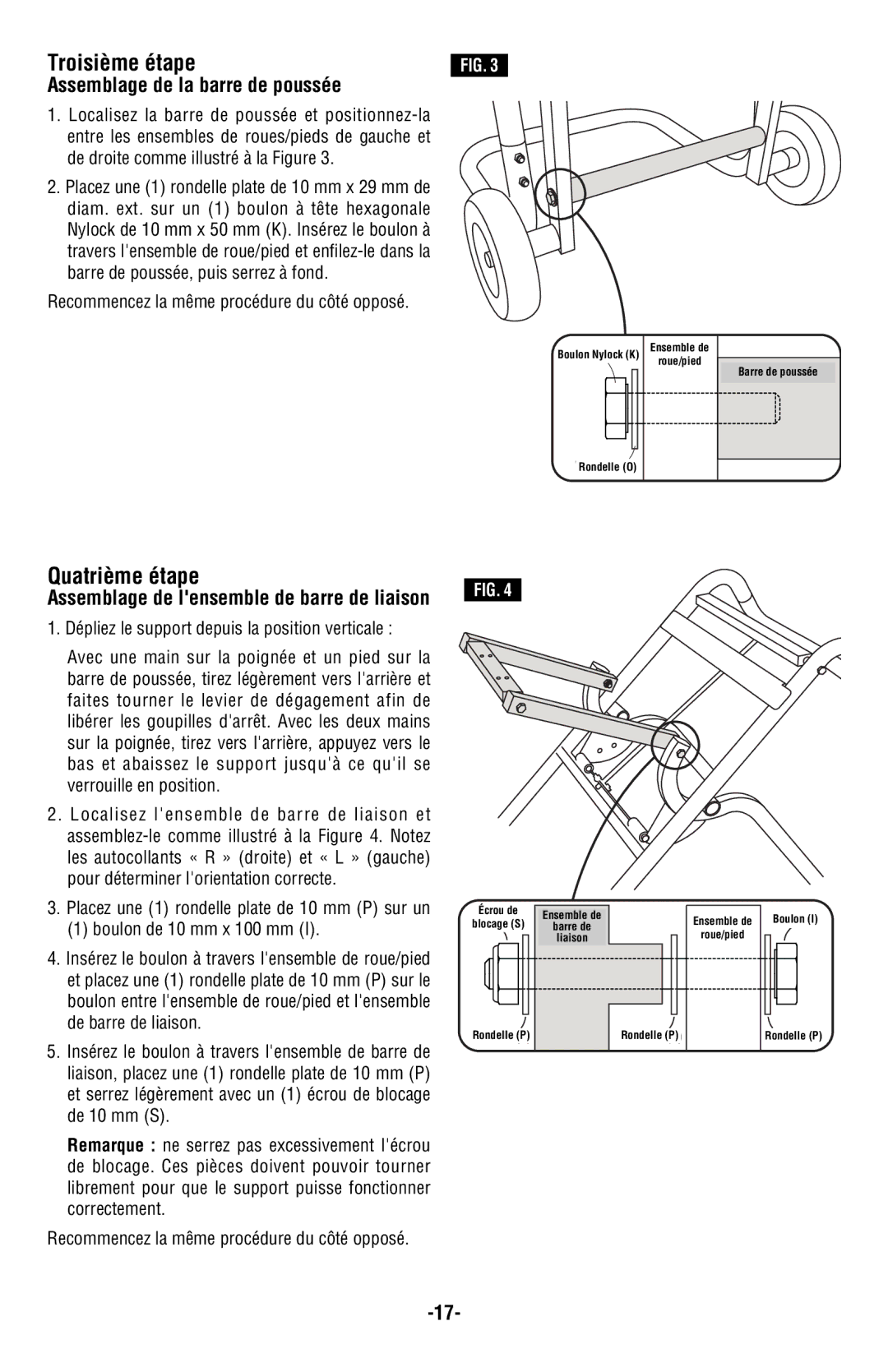 Bosch Power Tools T4B manual Troisième étape, Quatrième étape, Assemblage de la barre de poussée 