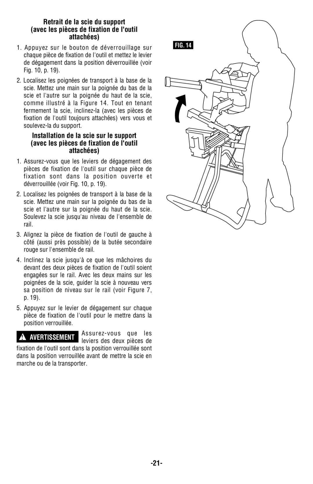 Bosch Power Tools T4B manual Appuyez sur le bouton de déverrouillage sur, Comme illustré à la . Tout en tenant, Rail 