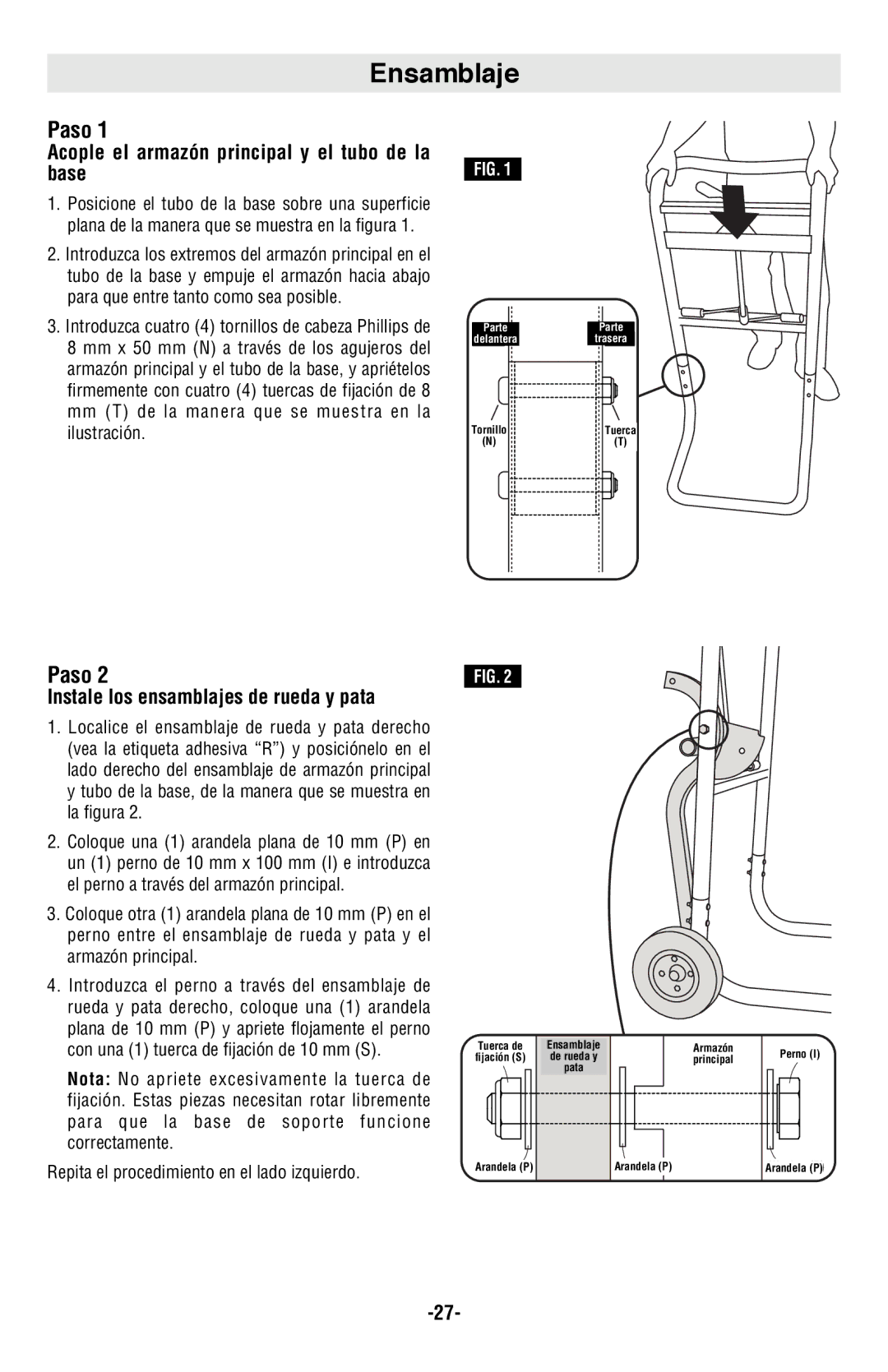 Bosch Power Tools T4B manual Ensamblaje, Paso, Acople el armazón principal y el tubo de la base 