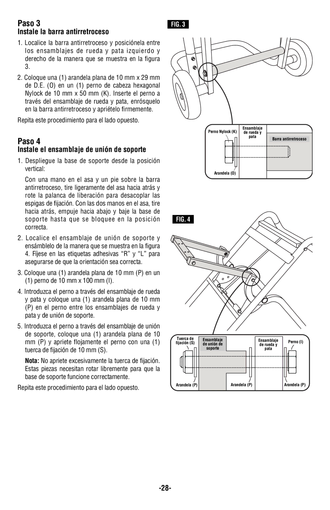 Bosch Power Tools T4B manual Instale la barra antirretroceso, Instale el ensamblaje de unión de soporte 