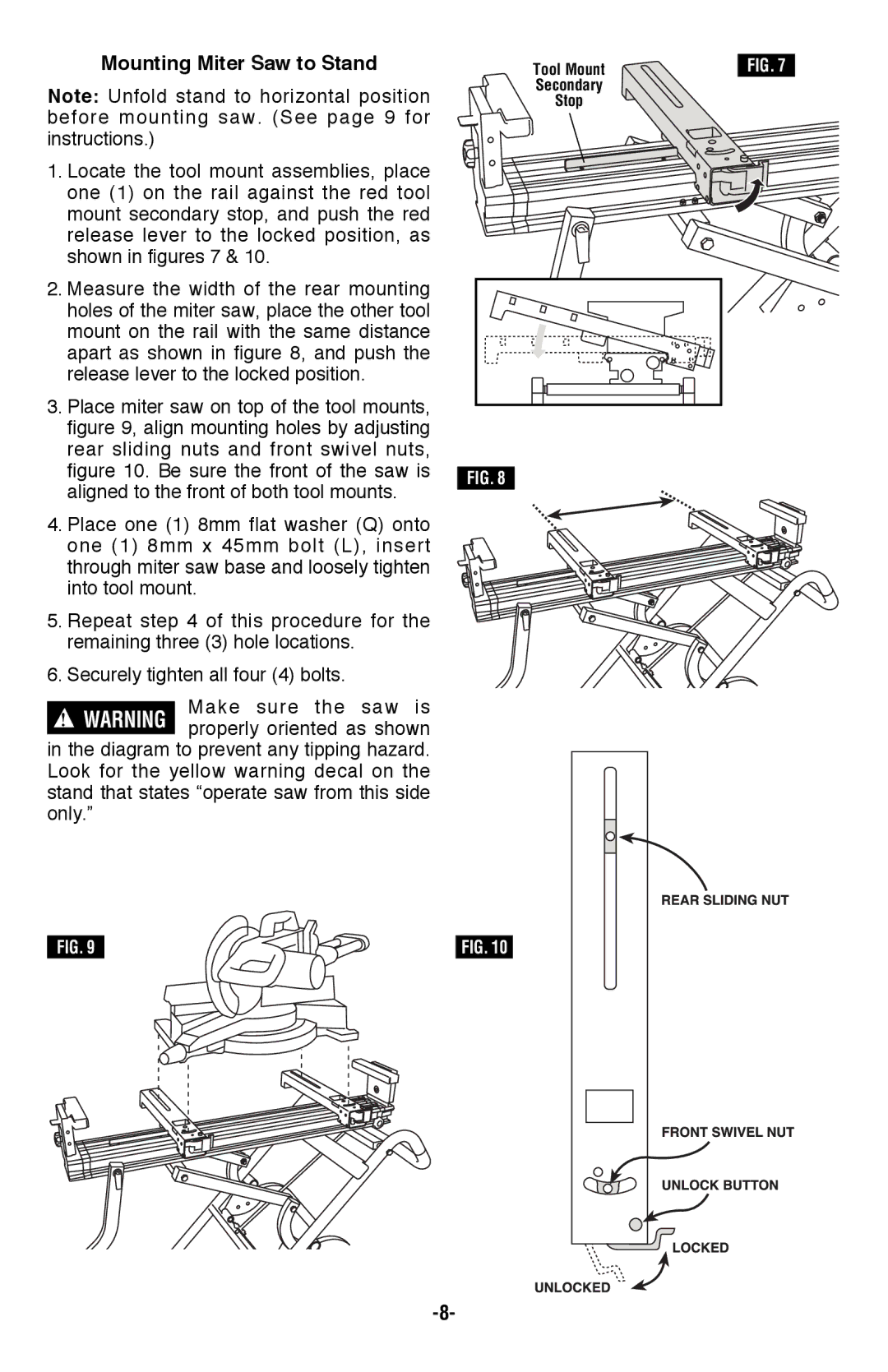 Bosch Power Tools T4B manual Mounting Miter Saw to Stand 