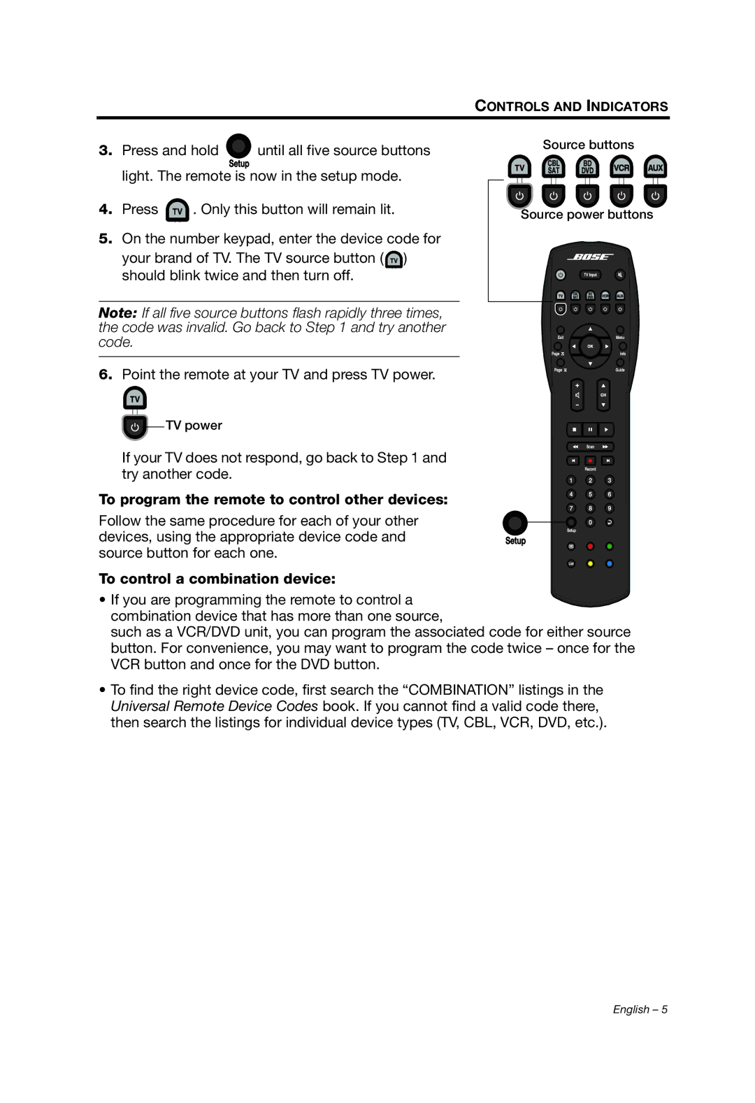 Bose 1 SR manual To program the remote to control other devices 