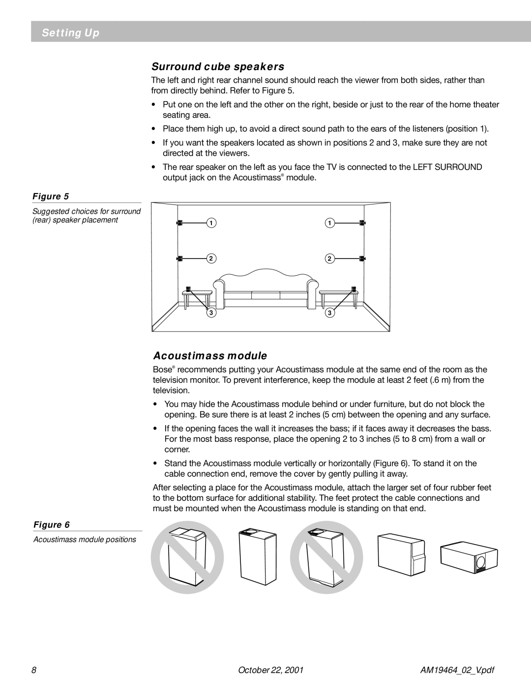 Bose 10 Series II manual Surround cube speakers, Acoustimass module 