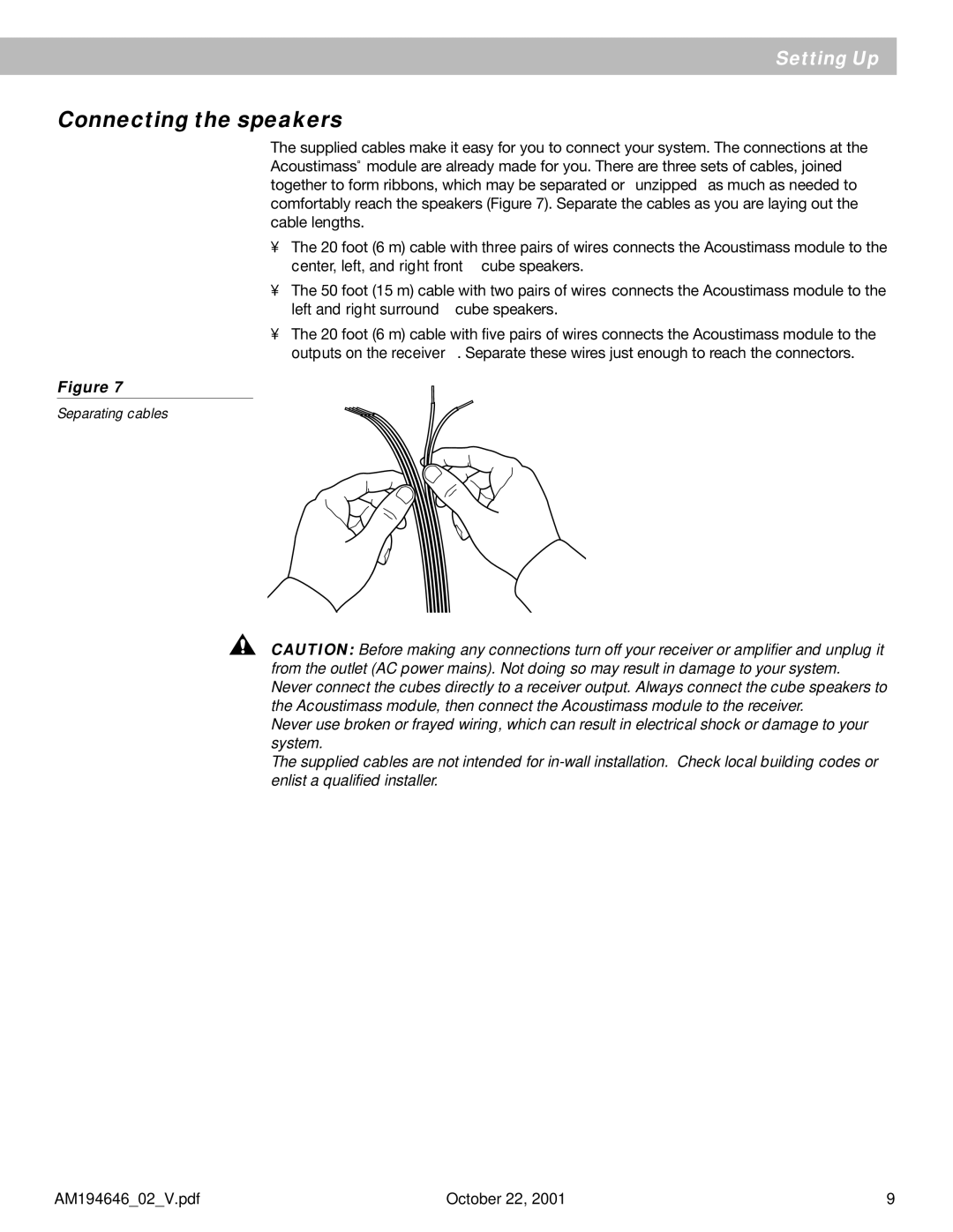 Bose 10 Series II manual Connecting the speakers 