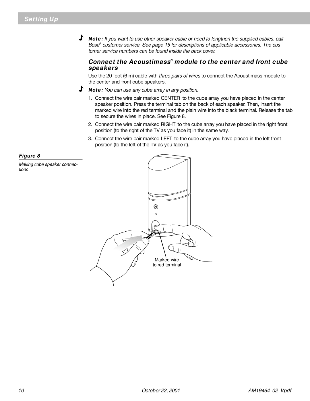 Bose 10 Series II manual Making cube speaker connec- tions 