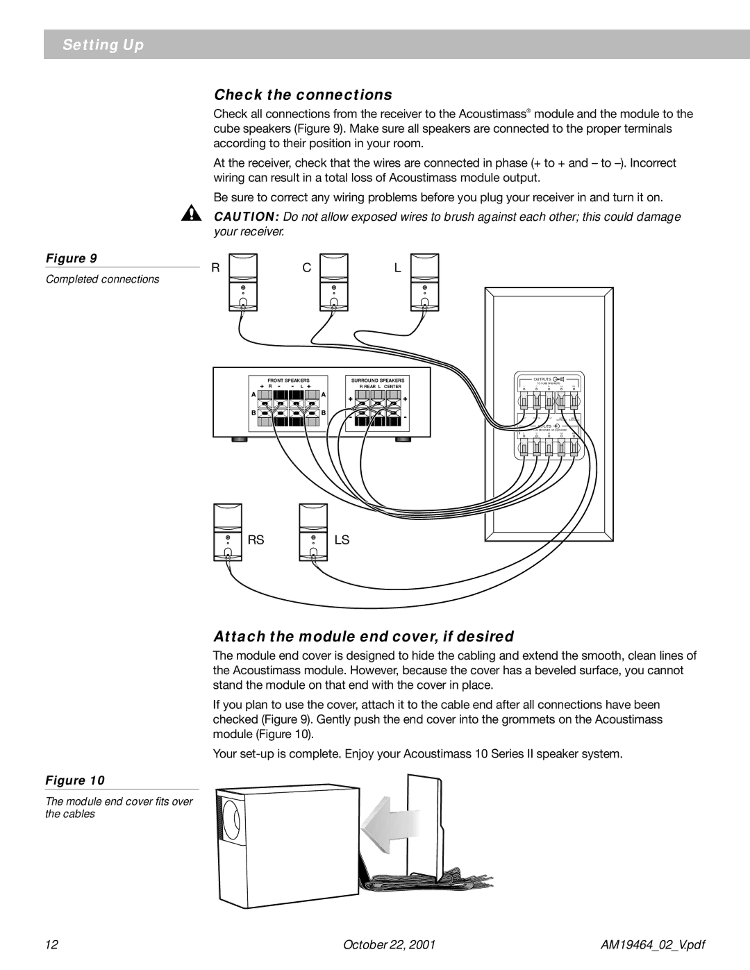 Bose 10 Series II manual Check the connections, Attach the module end cover, if desired 