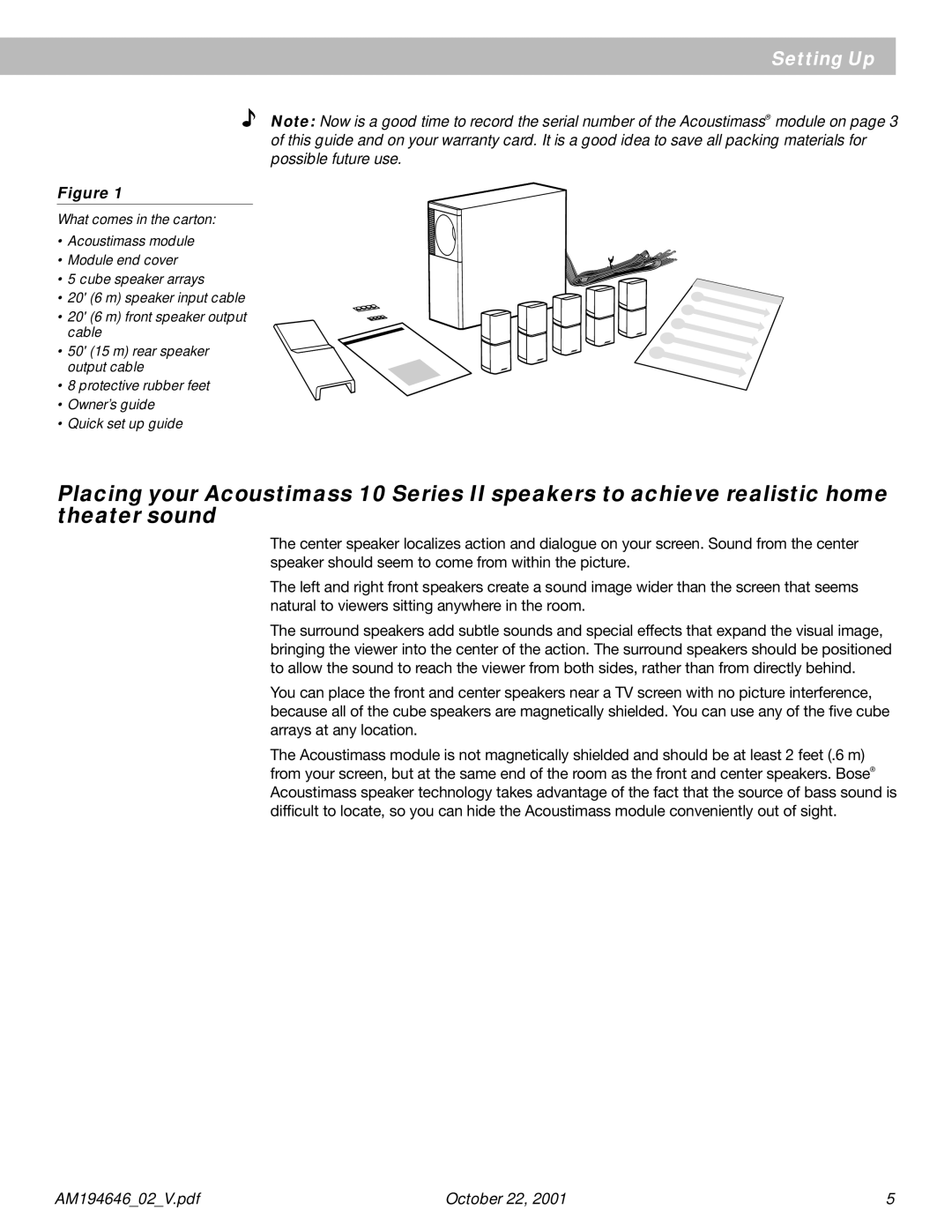 Bose 10 Series II manual Setting Up 