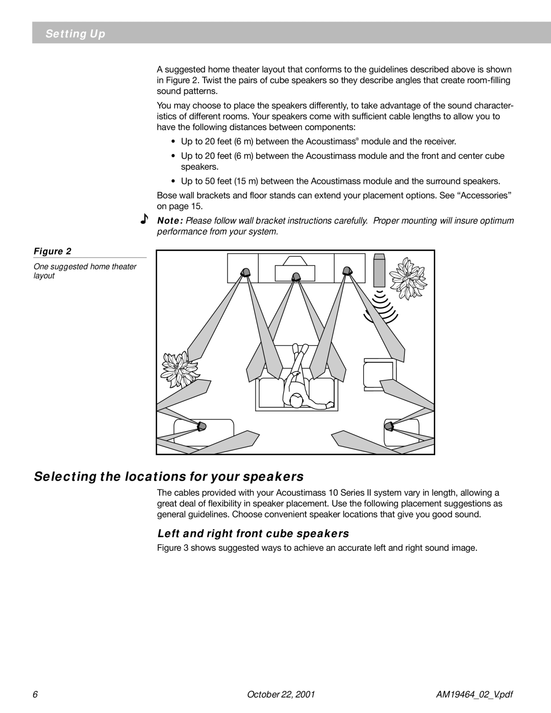 Bose 10 Series II manual Selecting the locations for your speakers, Left and right front cube speakers 