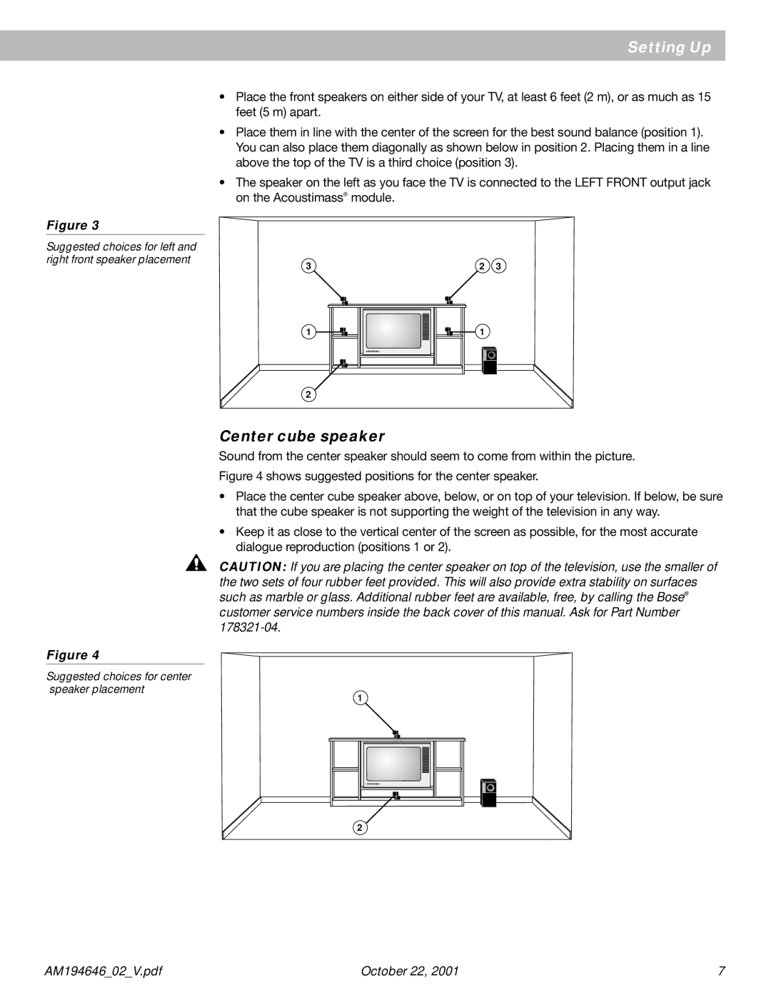 Bose 10 Series II manual Center cube speaker 