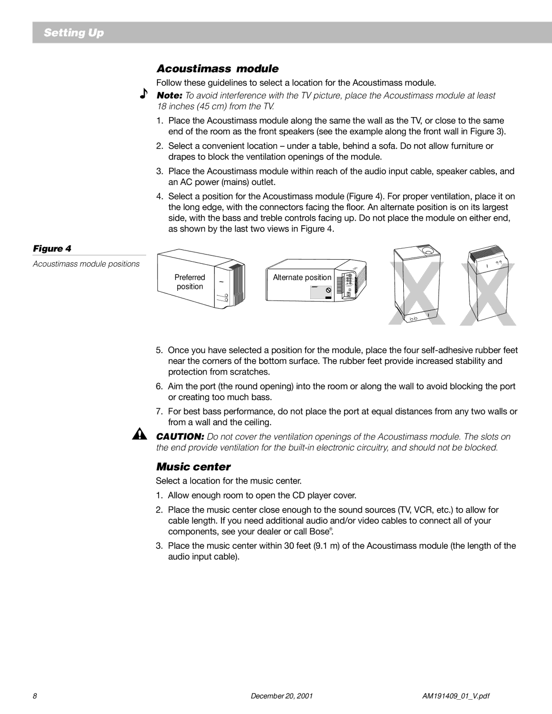 Bose 12 manual Acoustimass module, Music center 