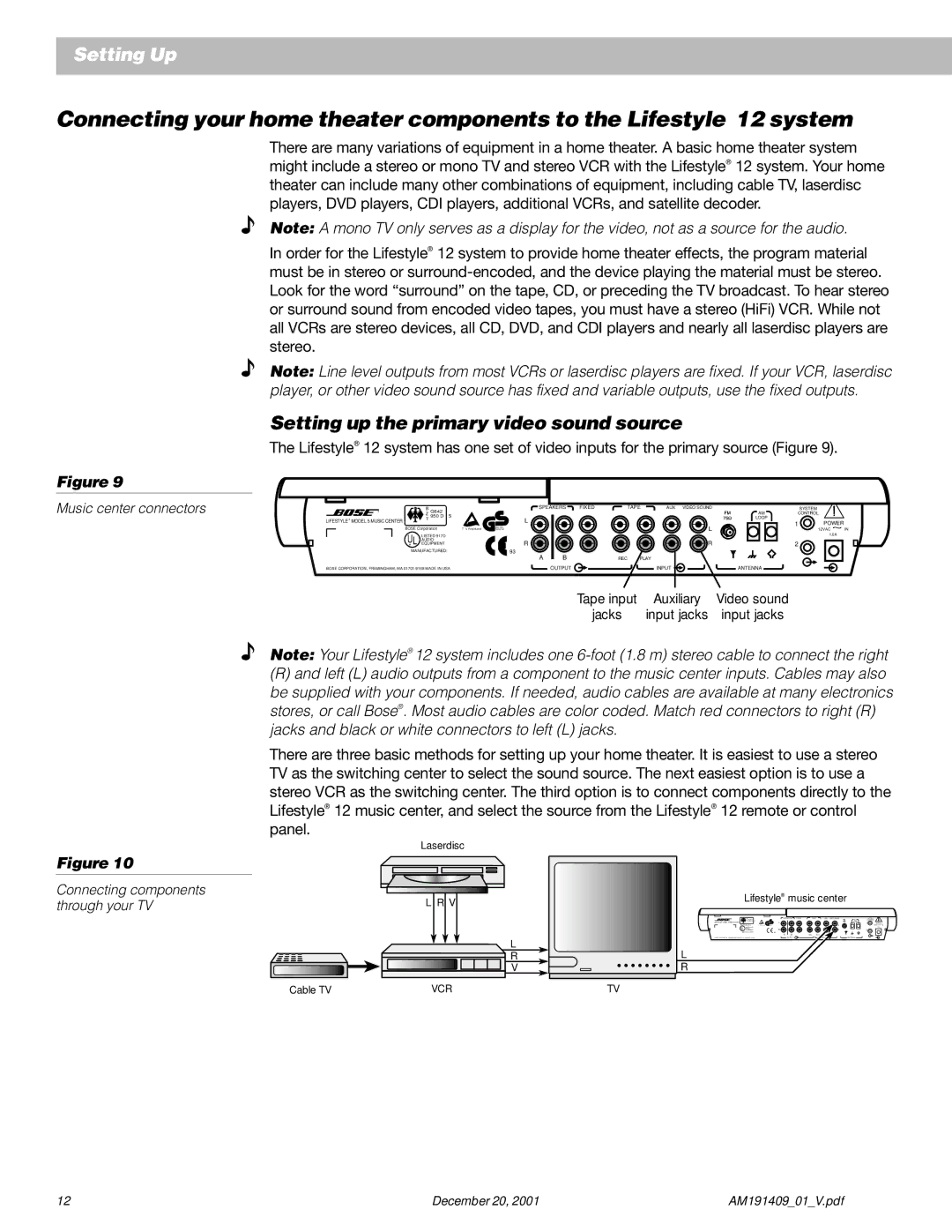 Bose 12 manual Setting up the primary video sound source, Power 