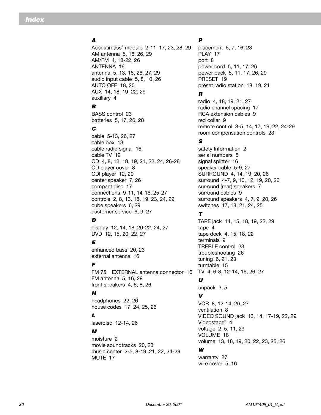 Bose 12 manual Index 