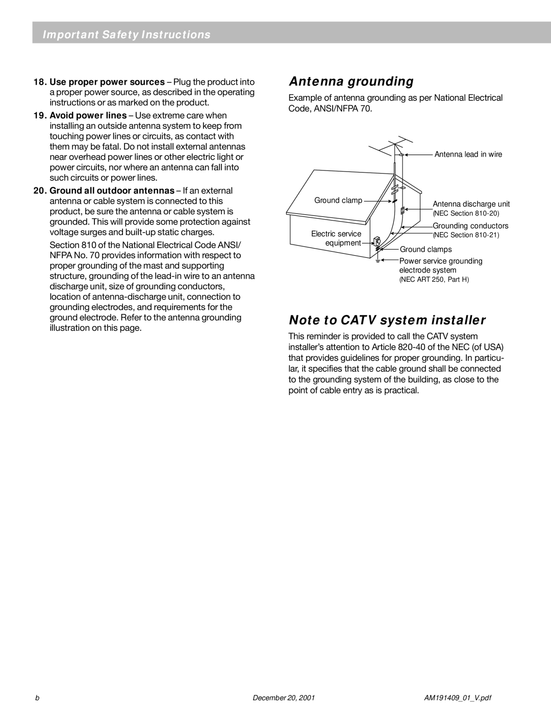 Bose 12 manual Antenna grounding 