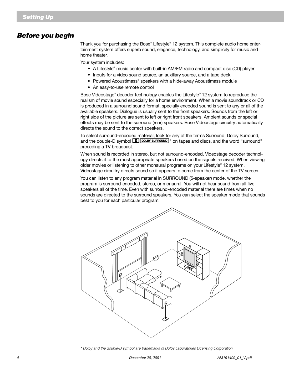 Bose 12 manual Before you begin 