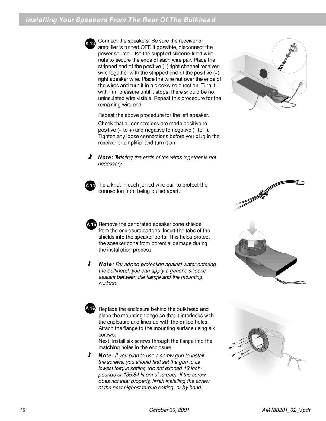 Bose 131 manual Installing Your Speakers From The Rear Of The Bulkhead 