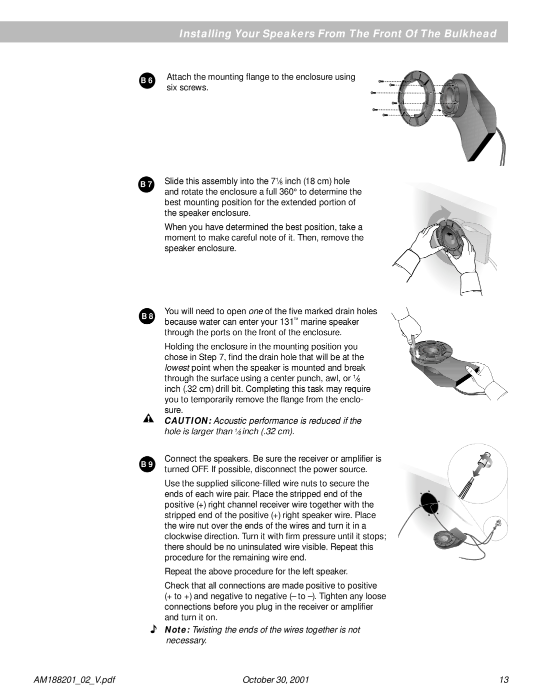 Bose 131 manual Installing Your Speakers From The Front Of The Bulkhead 