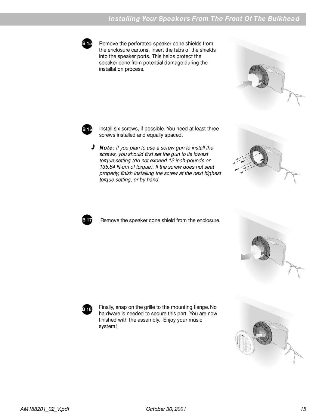 Bose 131 manual Installing Your Speakers From The Front Of The Bulkhead 