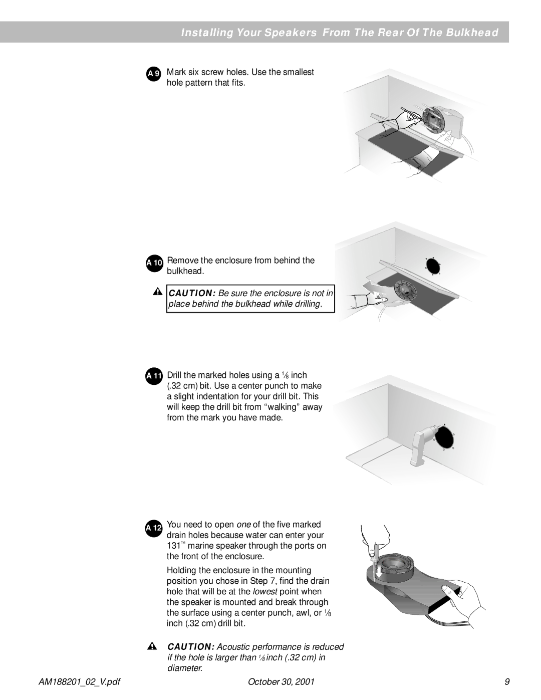 Bose 131 manual Installing Your Speakers From The Rear Of The Bulkhead 