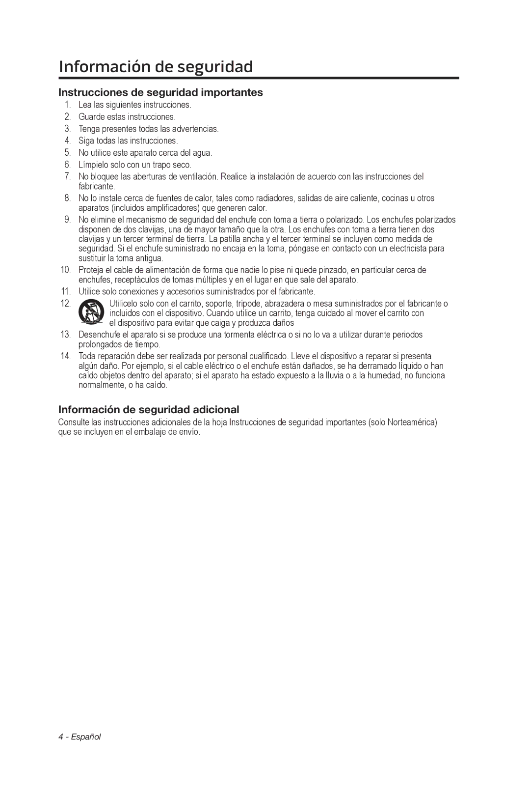 Bose 135 setup guide Instrucciones de seguridad importantes, Información de seguridad adicional 