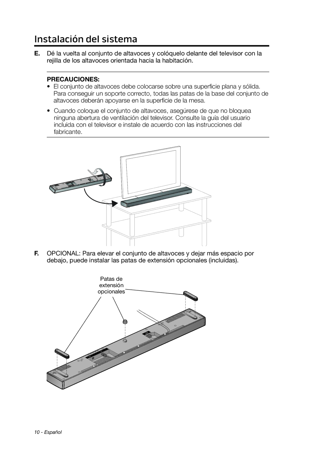 Bose 135 setup guide Patas de extensión opcionales 