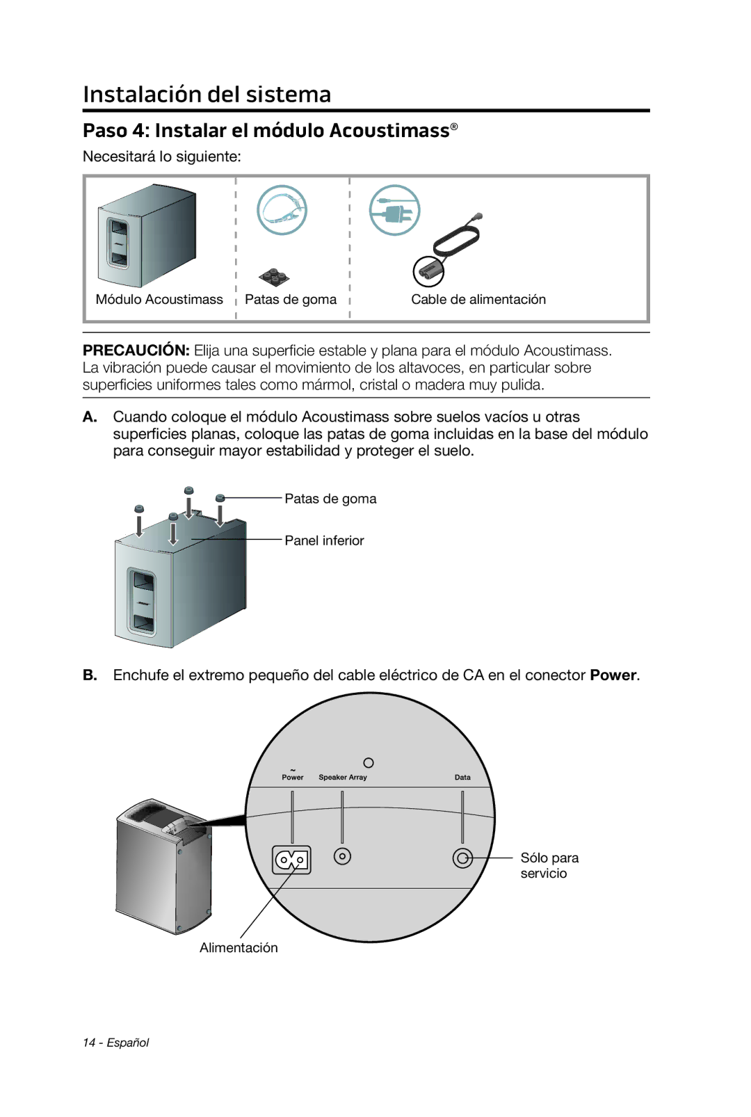 Bose 135 setup guide Paso 4 Instalar el módulo Acoustimass 