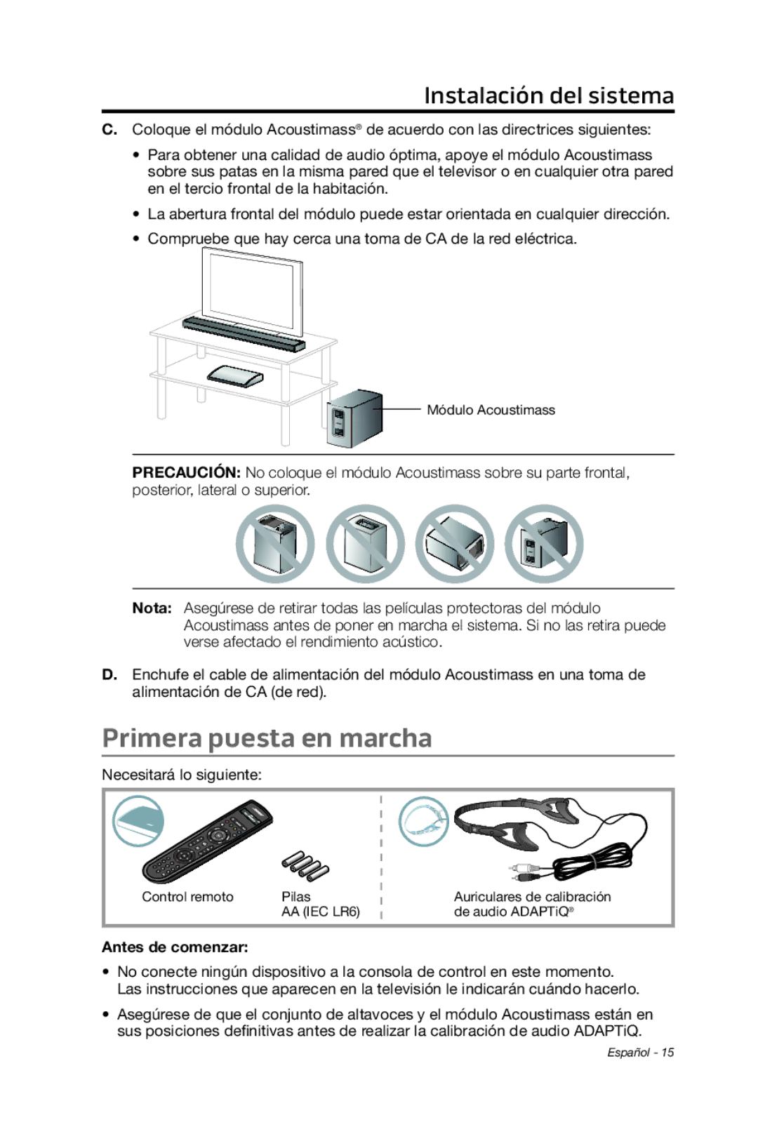 Bose 135 setup guide Primera puesta en marcha, Antes de comenzar 