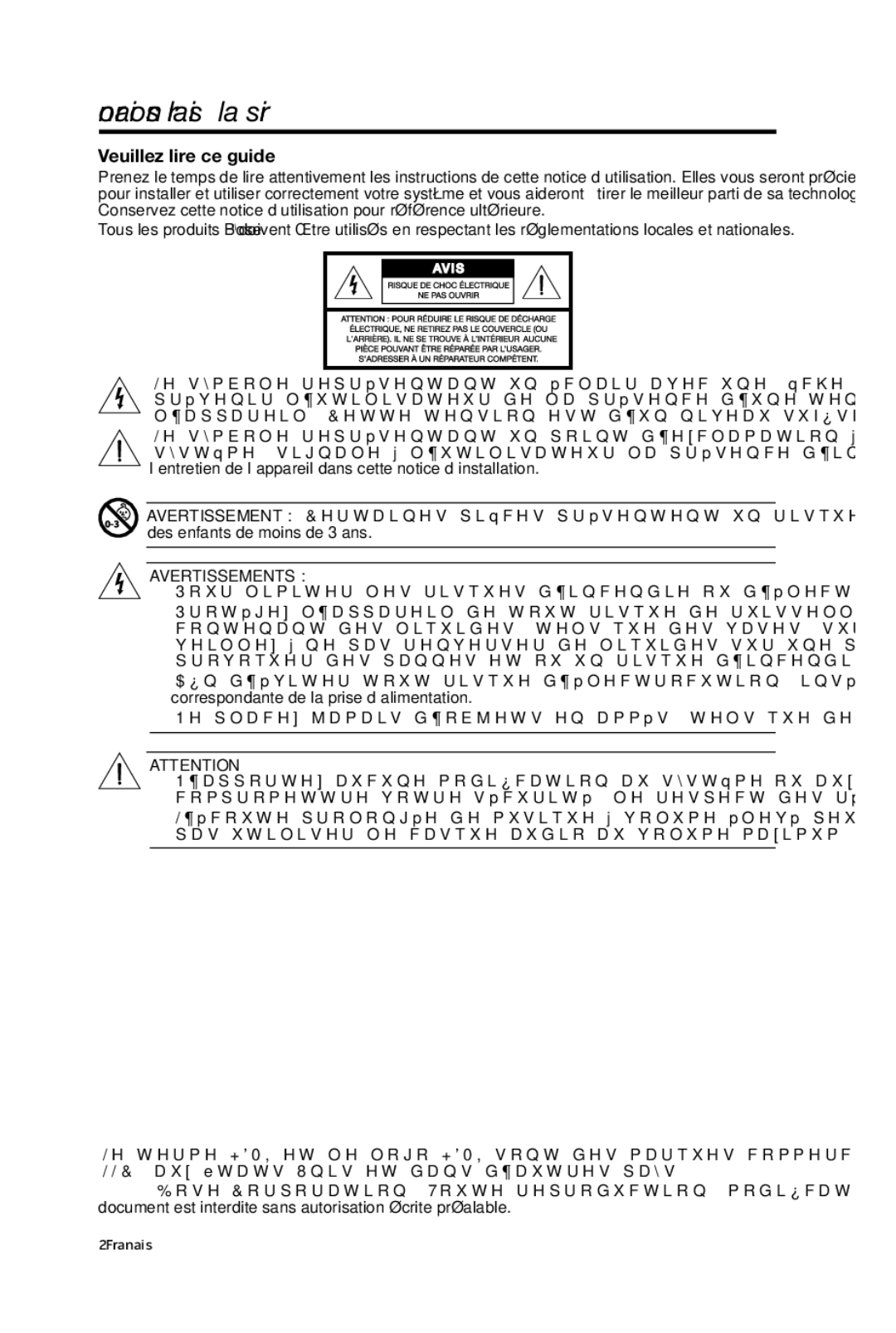 Bose 135 setup guide Informations relatives à la sécurité, Veuillez lire ce guide 