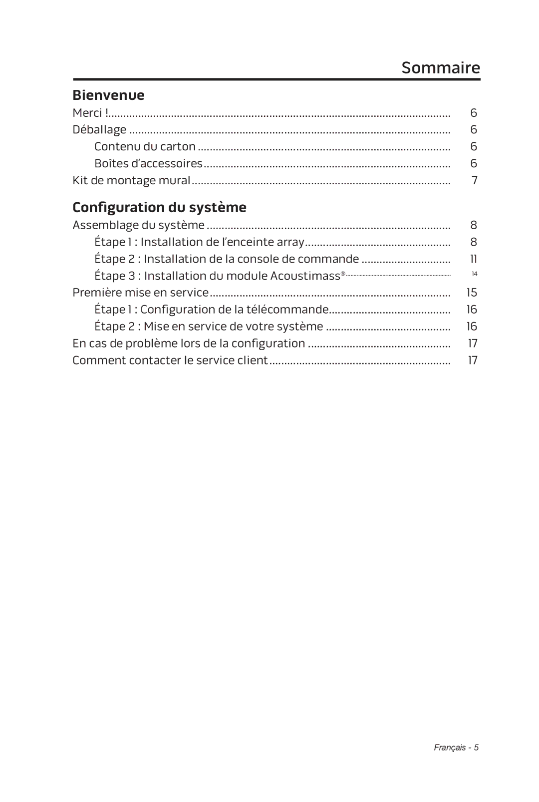 Bose 135 setup guide Bienvenue, Configuration du système 