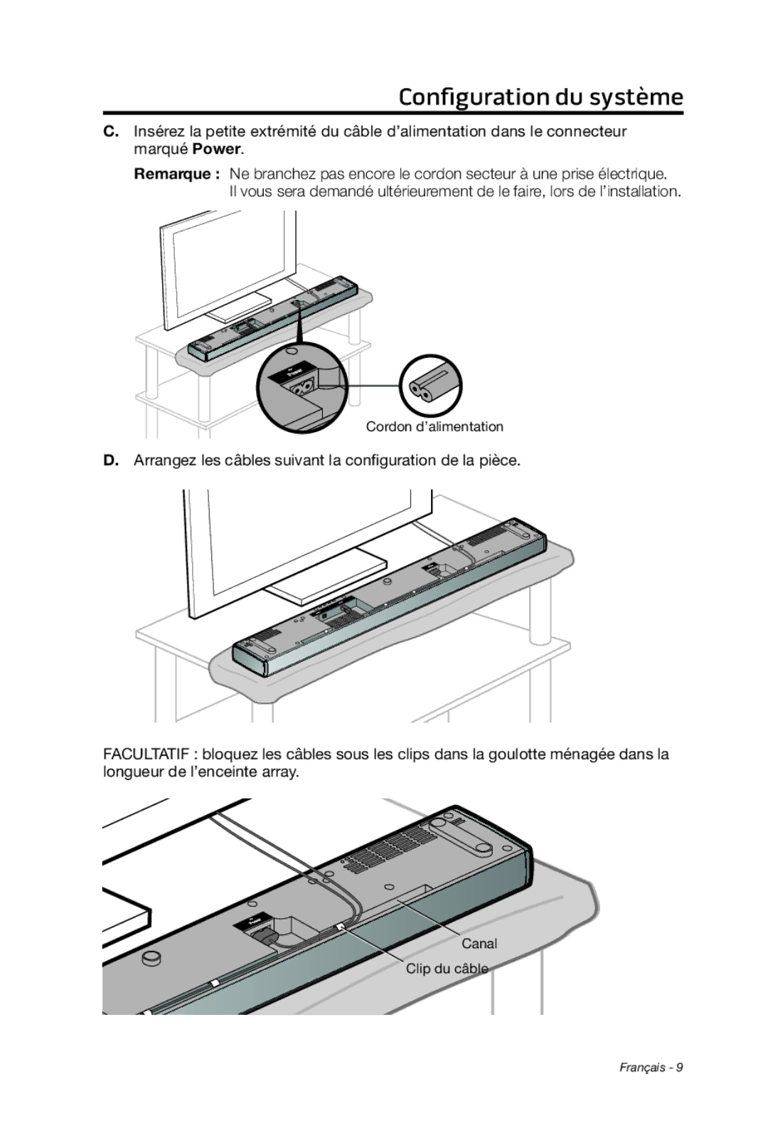 Bose 135 setup guide Canal Clip du câble 