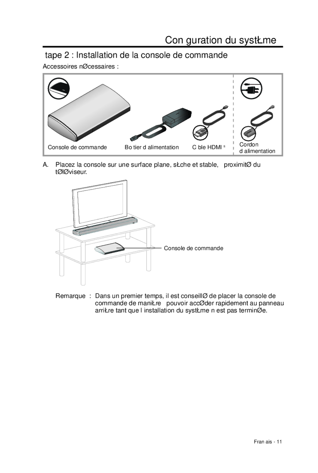 Bose 135 setup guide Étape 2 Installation de la console de commande 