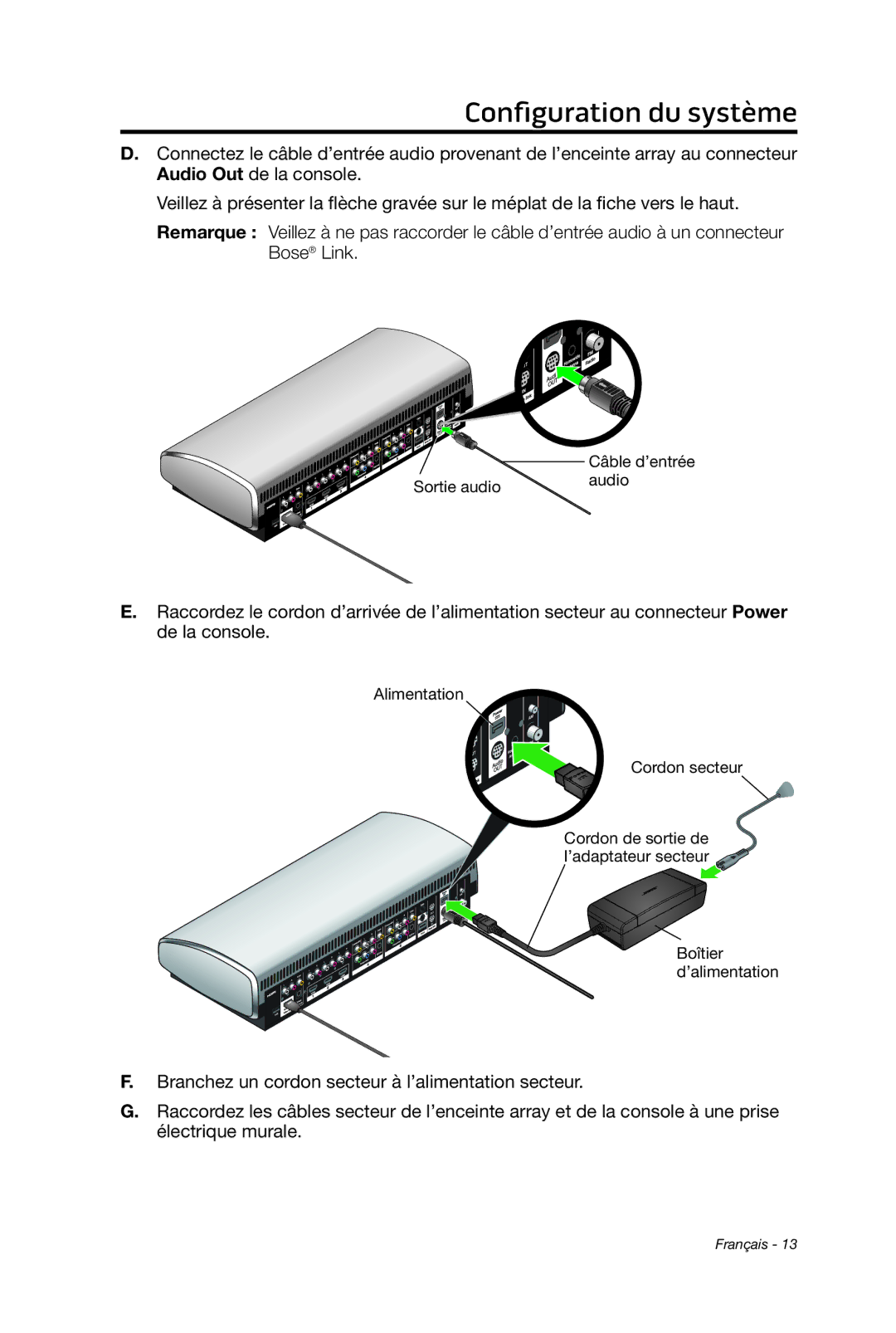 Bose 135 setup guide Câble d’entrée 