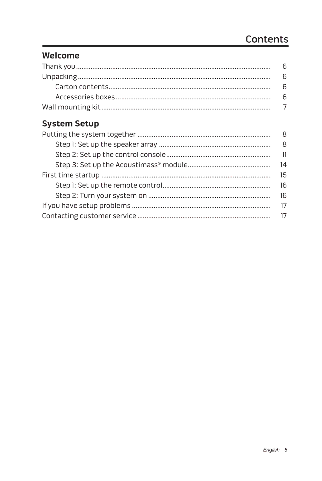 Bose 135 setup guide Contents 