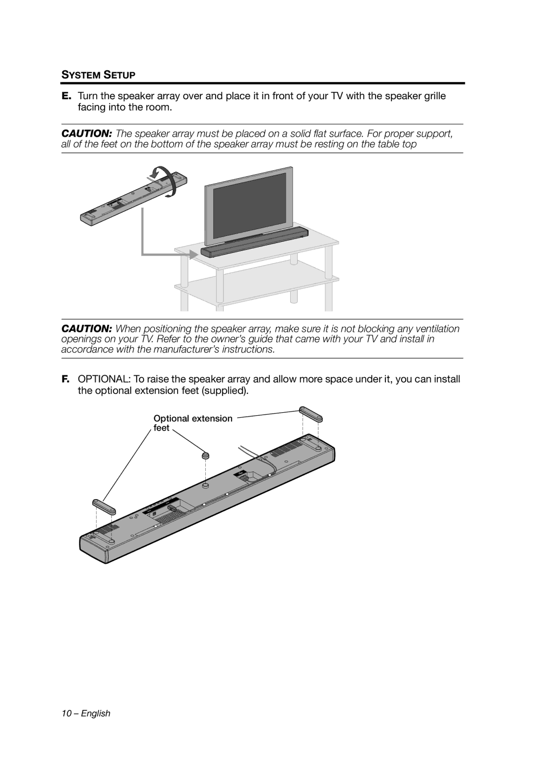 Bose 135 setup guide Optional extension feet 