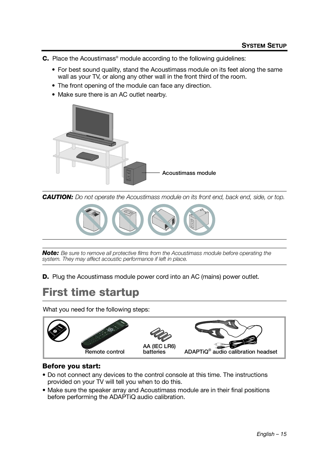 Bose 135 setup guide First time startup, Before you start 