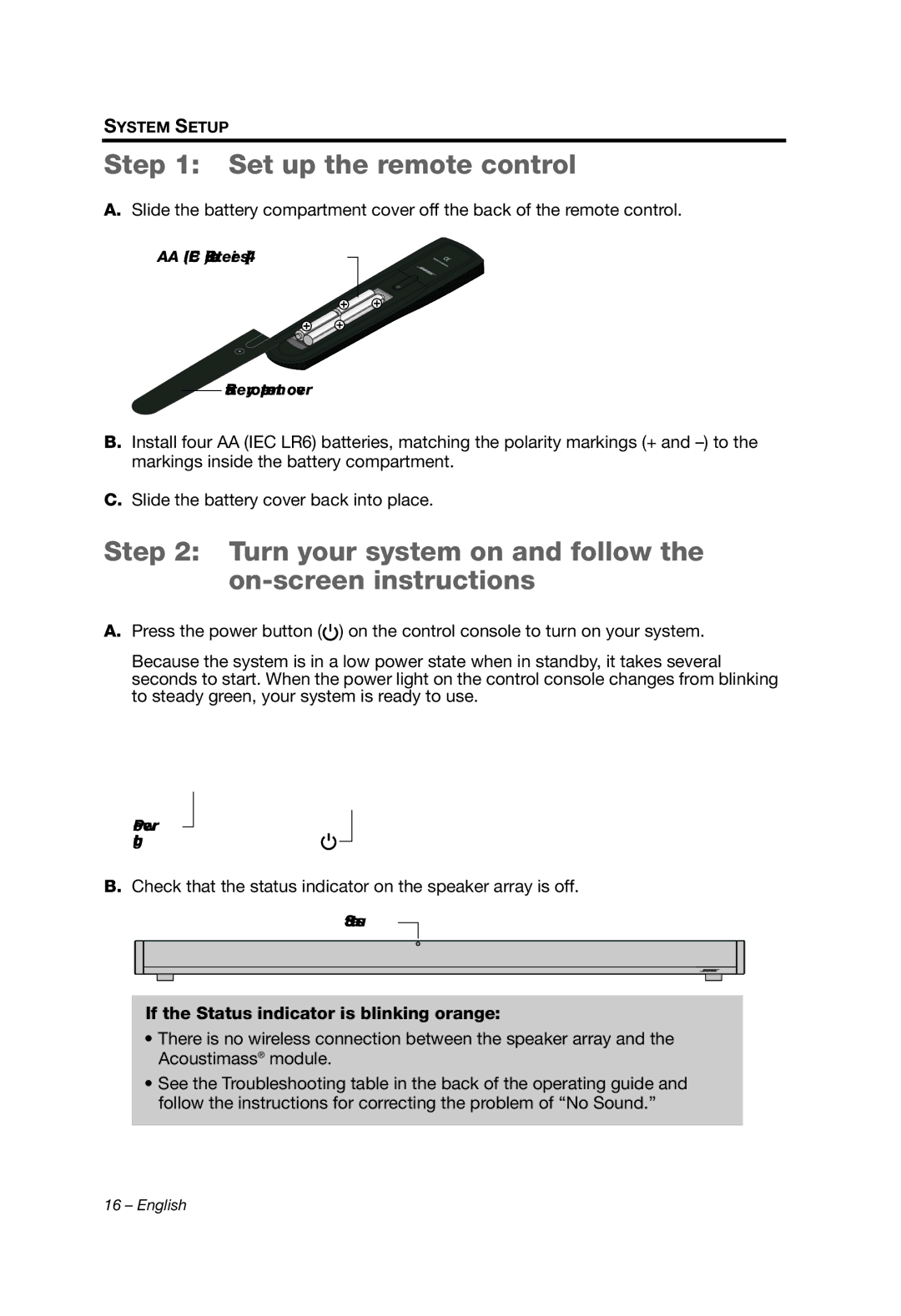 Bose 135 setup guide Set up the remote control, Turn your system on and follow the on-screen instructions 