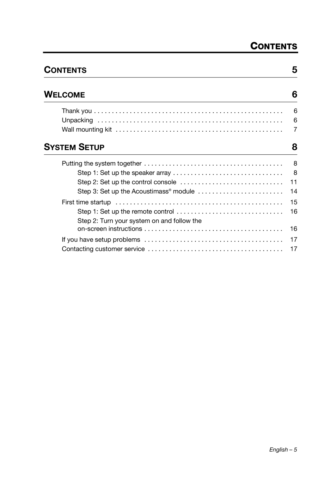 Bose 135 setup guide Contents 