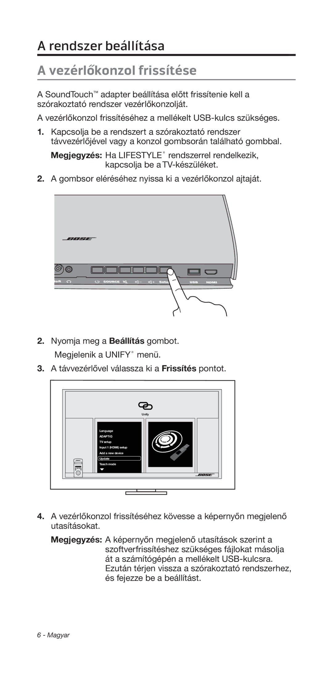 Bose 135/235 535/525 manual ﻿ rendszer beállítása, Vezérlőkonzol frissítése 