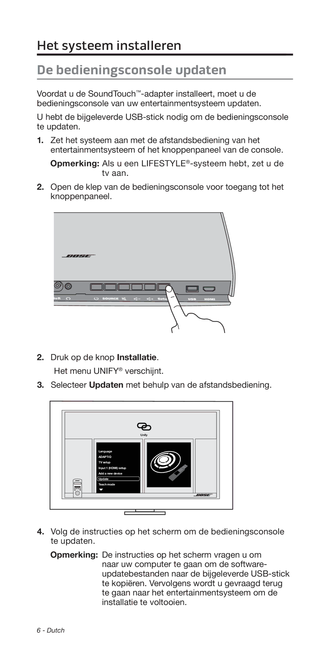 Bose 135/235 535/525 manual Het﻿ systeem installeren, De bedieningsconsole updaten 