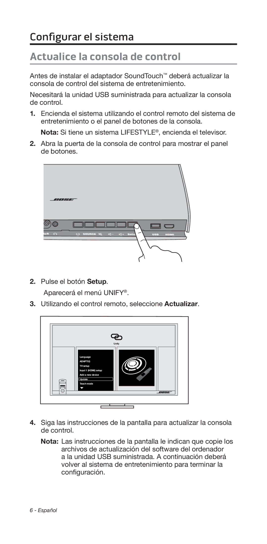 Bose 135/235 535/525 manual Configurar﻿ el sistema, Actualice la consola de control 