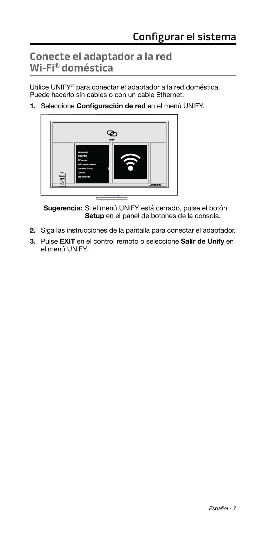 Bose 135/235 535/525 manual Configurar﻿ el sistema﻿, Conecte el adaptador a la red Wi-Fidoméstica 