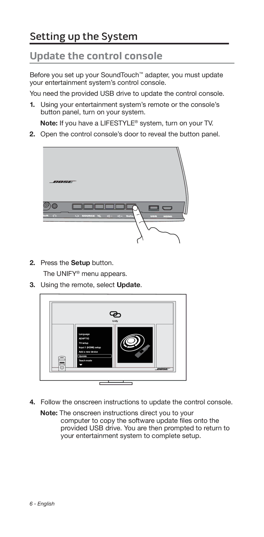 Bose 135/235 535/525 manual Setting﻿ up the System, Update the control console 