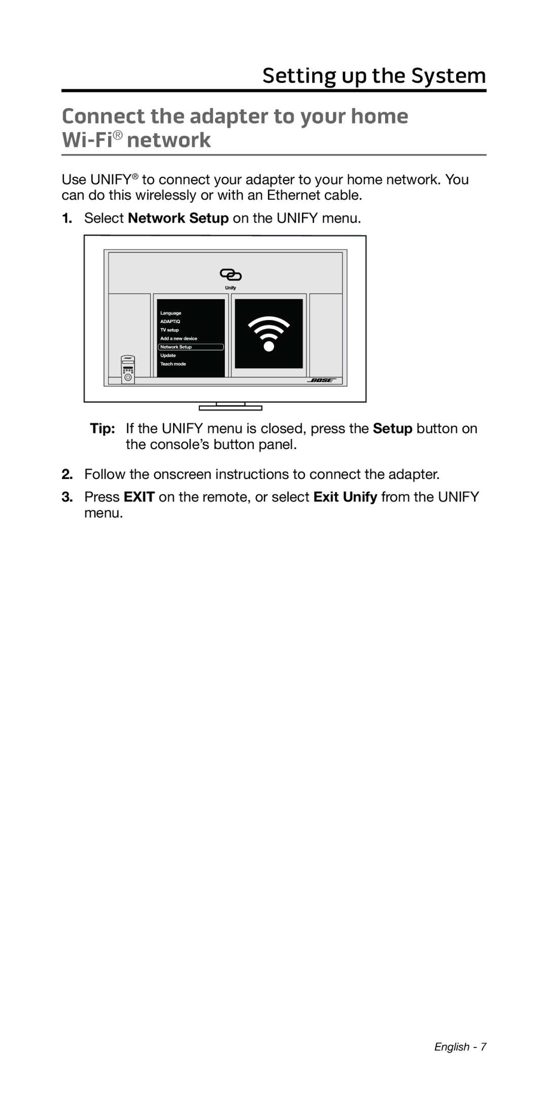 Bose 135/235 535/525 manual Connect the adapter to your home Wi-Finetwork 