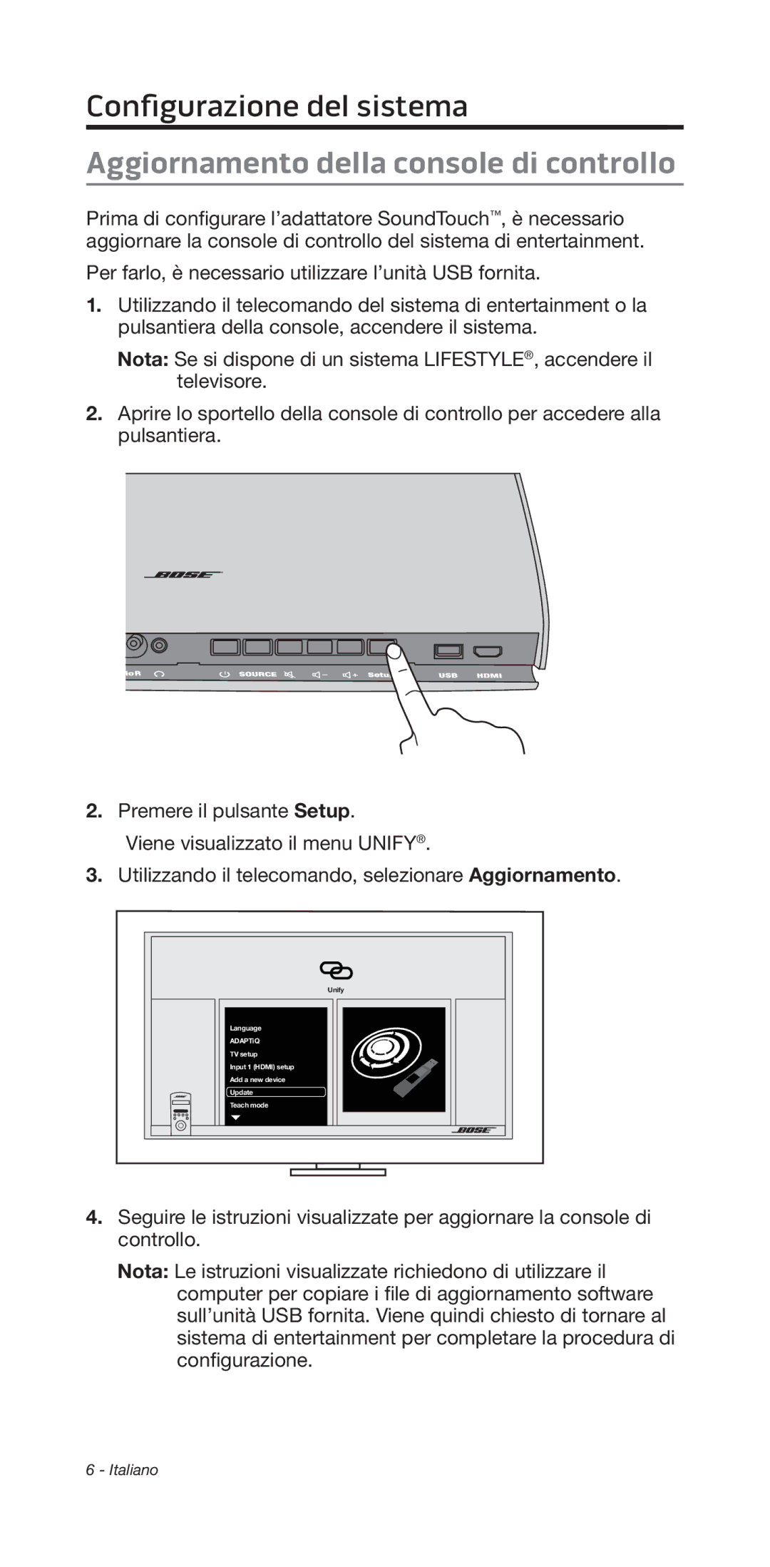 Bose 135/235 535/525 manual Configurazione﻿del sistema, Aggiornamento della console di controllo 