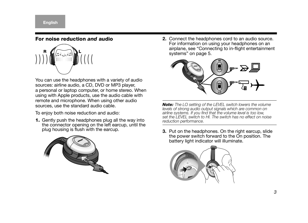 Bose 345442-0010, 15 manual For noise reduction and audio 