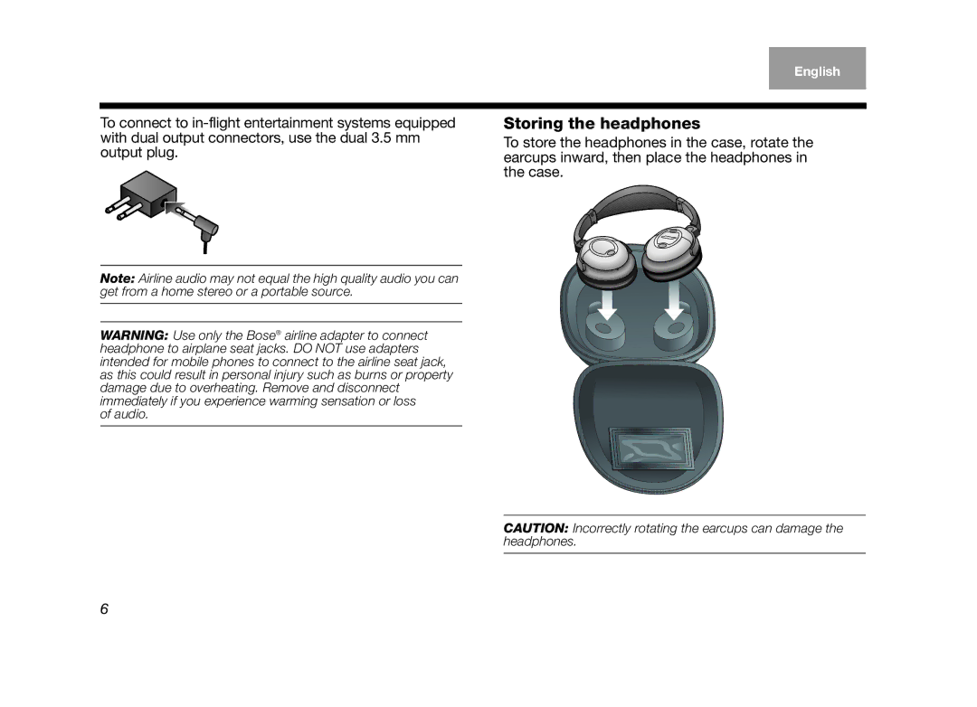 Bose 15, 345442-0010 manual Storing the headphones 