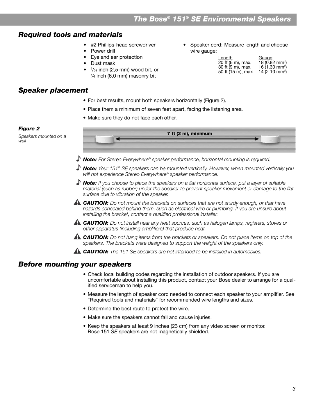 Bose 151 SE manual Required tools and materials, Speaker placement, Before mounting your speakers 