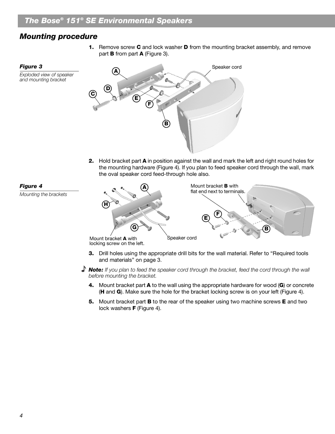 Bose 151 SE manual Mounting procedure 