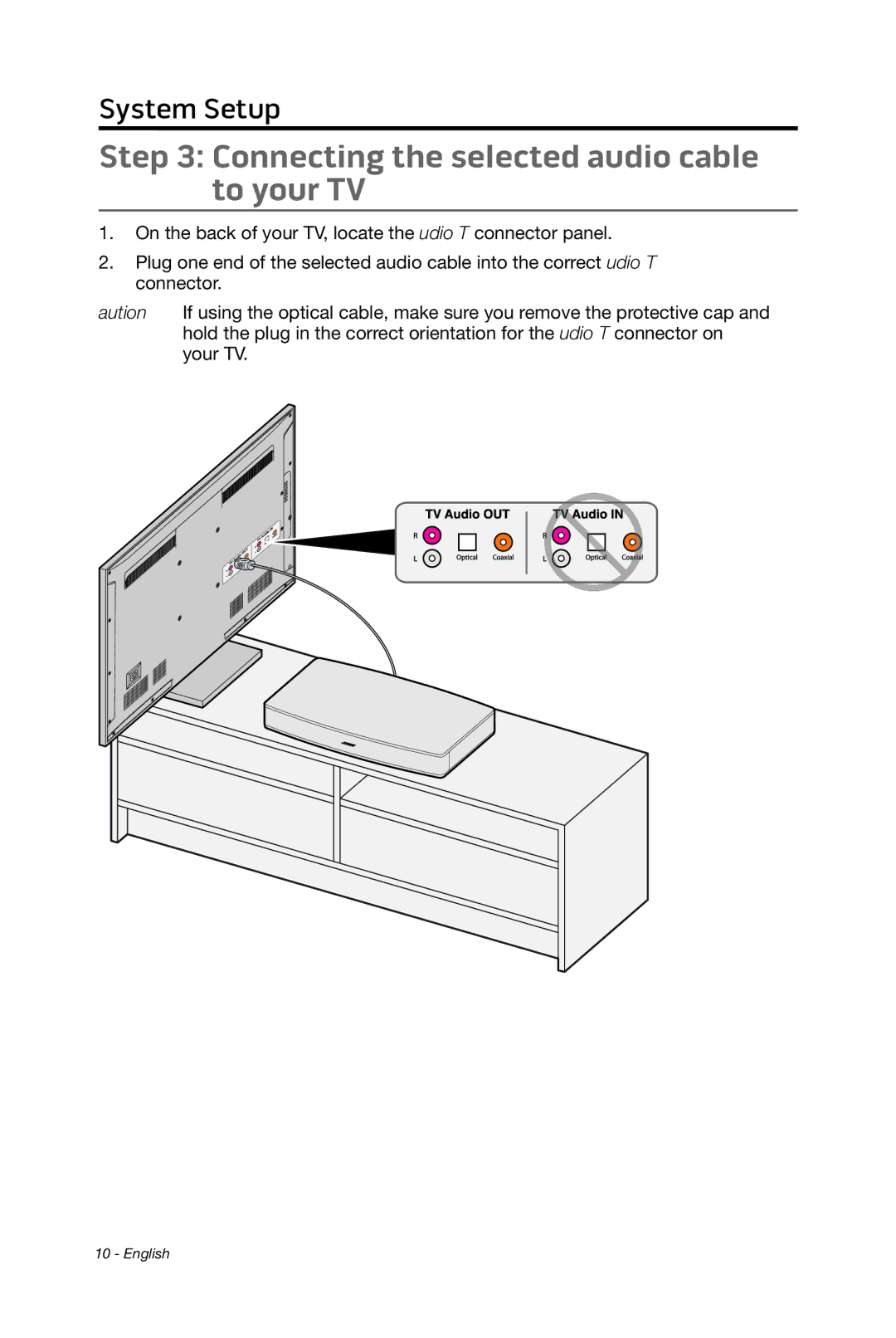 Bose 15/10 manual Connecting the selected audio cable to your TV 