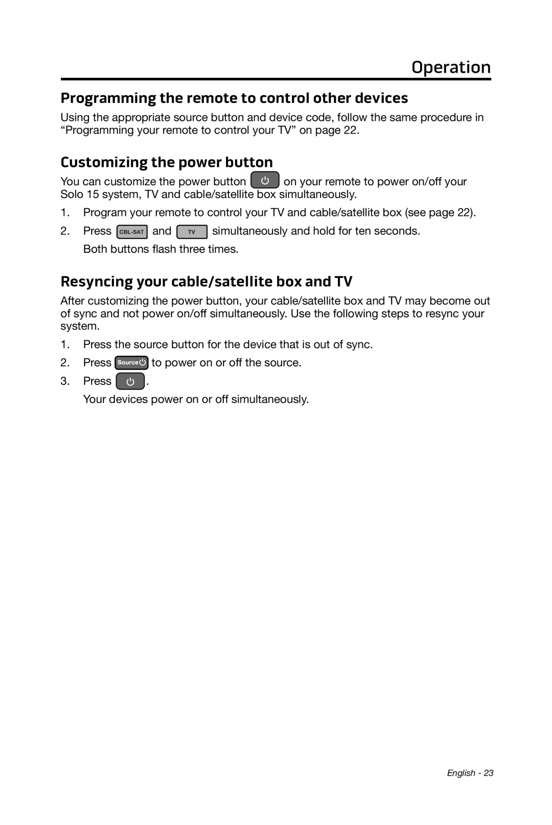 Bose 15/10 manual Programming the remote to control other devices, Customizing the power button 