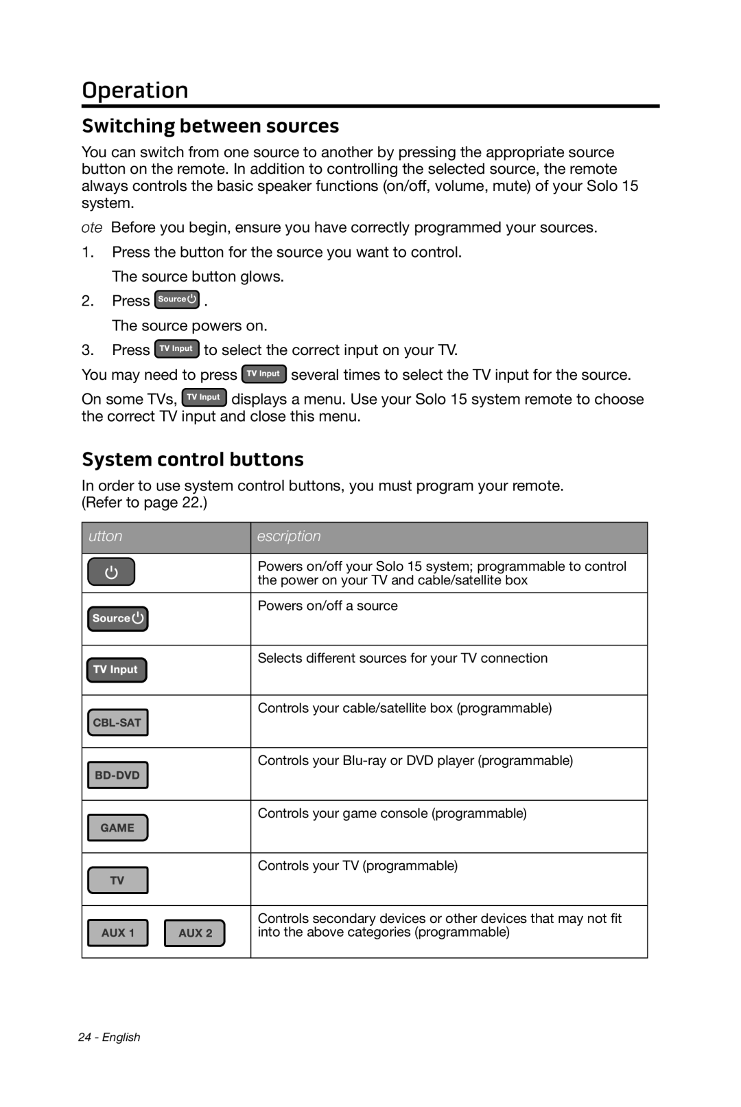 Bose 15/10 manual Switching between sources, System control buttons 